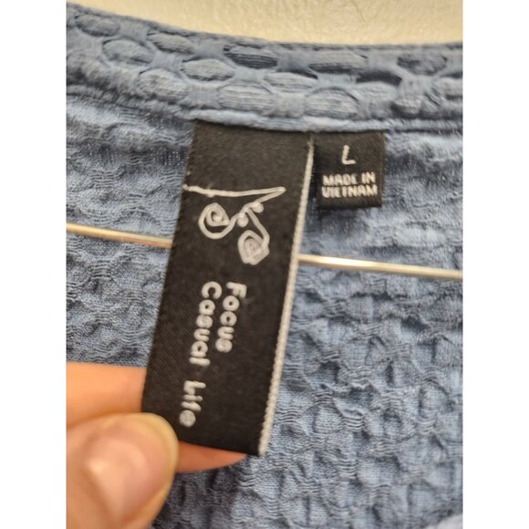 Focus Casual Life Womens Lagenlook Tunic Top size Large Blue Textured Minimalist - Picture 3 of 6